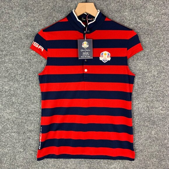 NWT RLX Ralph Lauren 2016 RYDER CUP WOMEN’S SZ SMALL SHIRT STRIPED NAVY RED USA - Picture 1 of 13